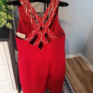 Vintage 1990s CDC Red Statement Dress with beaded back straps NWT
